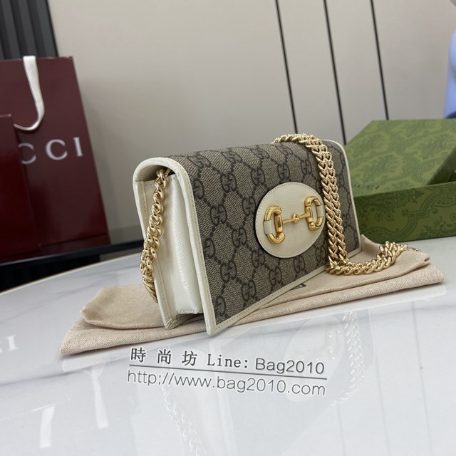 Gucci專櫃古馳最新款GG字母圖案Horsebit 1955系列鏈帶錢包 jh2179型號：621892